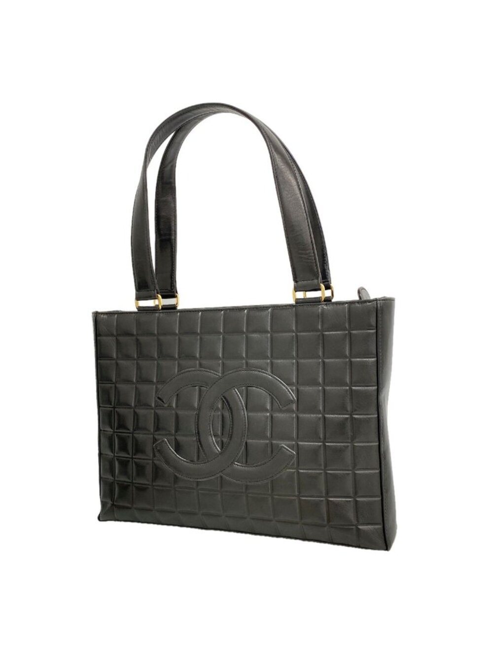 Chanel Tote Bag Choco Bar Lambskin Black Gold